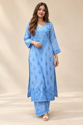 Powder Blue Embroidered Chikankari Set