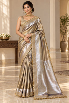 Champagne Riwaayat Ornate Border Banarasi Saree