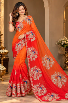 Sunehri Gulab Designer Red Saree