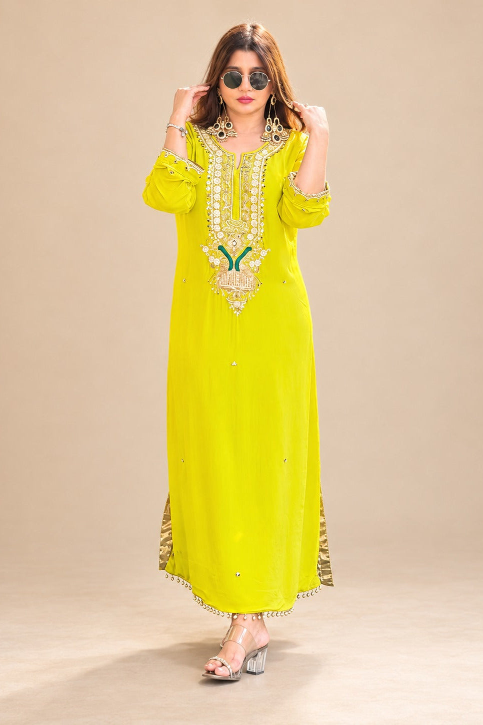 Chartreuse Mehfil Embellished kaftan
