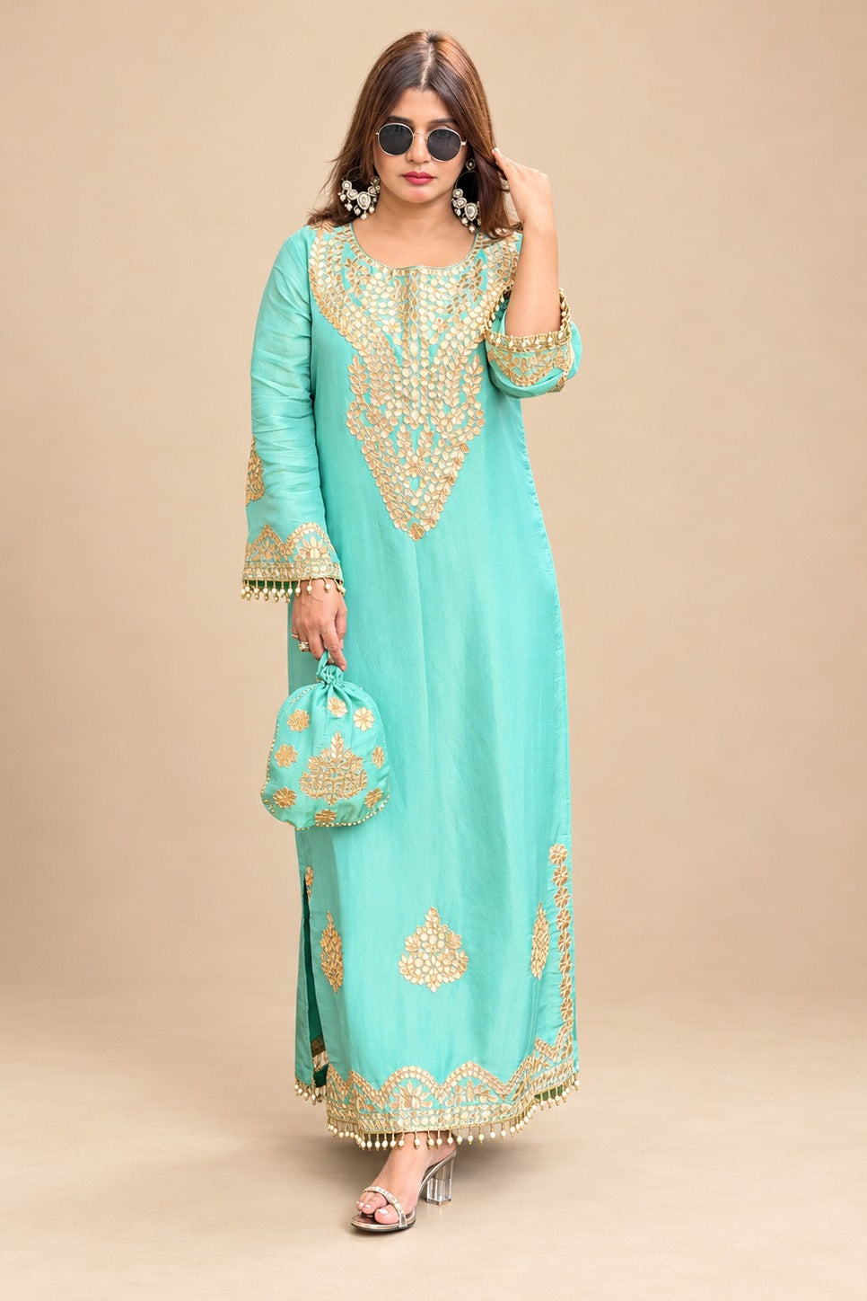 Noor-e-Firoza Embellished Dress with Potli