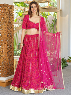 Gulabi Bandhej Festive Lehenga Set