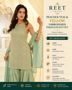 Pastel Mint Green Embroidered Top Bottom Set with Dupatta