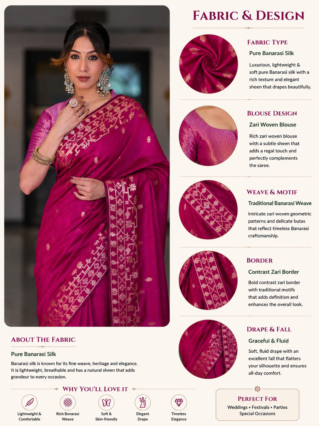 Pink Rajkumari Zari Banarasi Saree