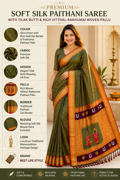 Bhakti Traditional Paithani Soft Silk Saree with Rich Vitthal Rakhumai Pallu