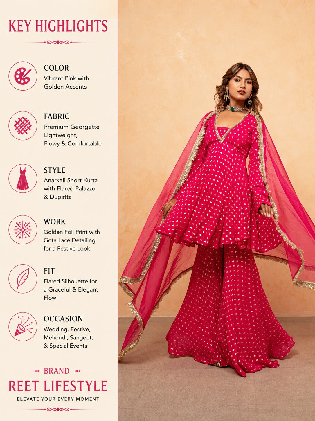 Rani Noor Golden Butti Sharara Set with Organza Dupatta