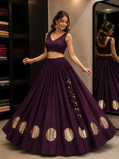 Royal Purple 24 Kali Flared With Gold Butti Skirt