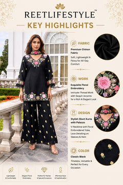 Moodnight Bloom Embroidered Palazzo Cord Set