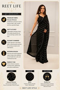 Rajvanya Royal black Sparkle Saree