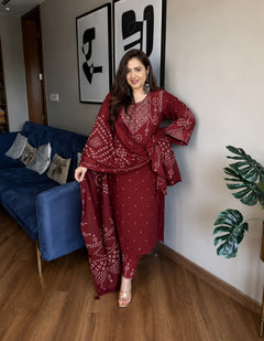 Gulbahar Maroon Printed Cotton Suit