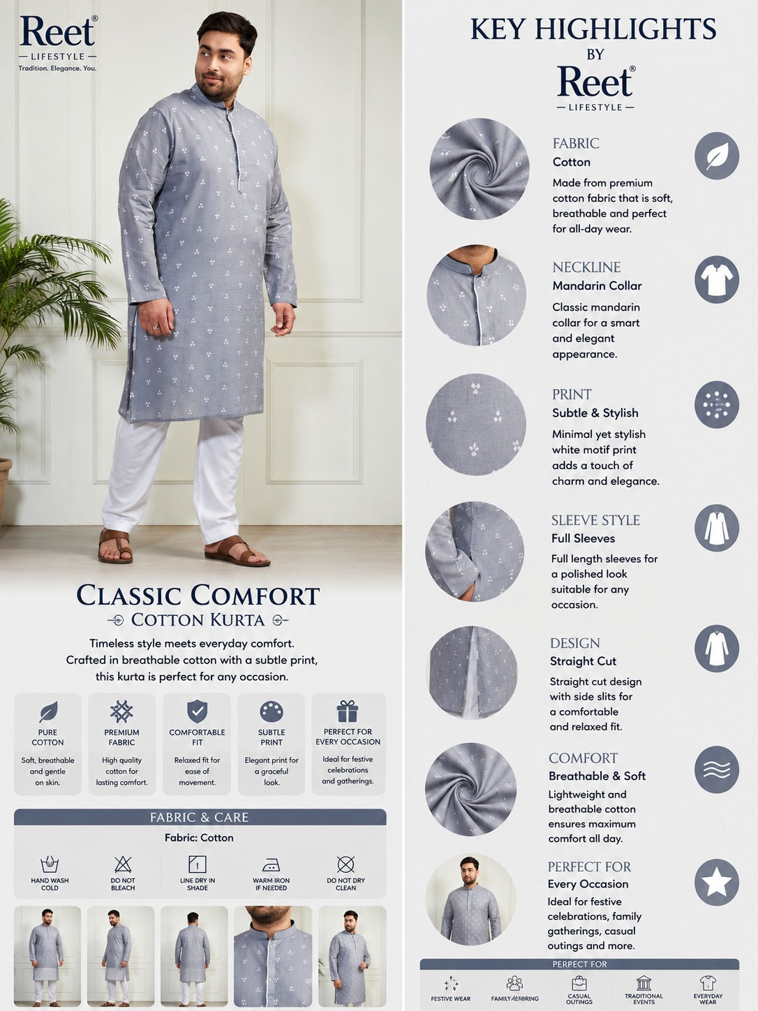Shahanshah Grey Cotton Kurta