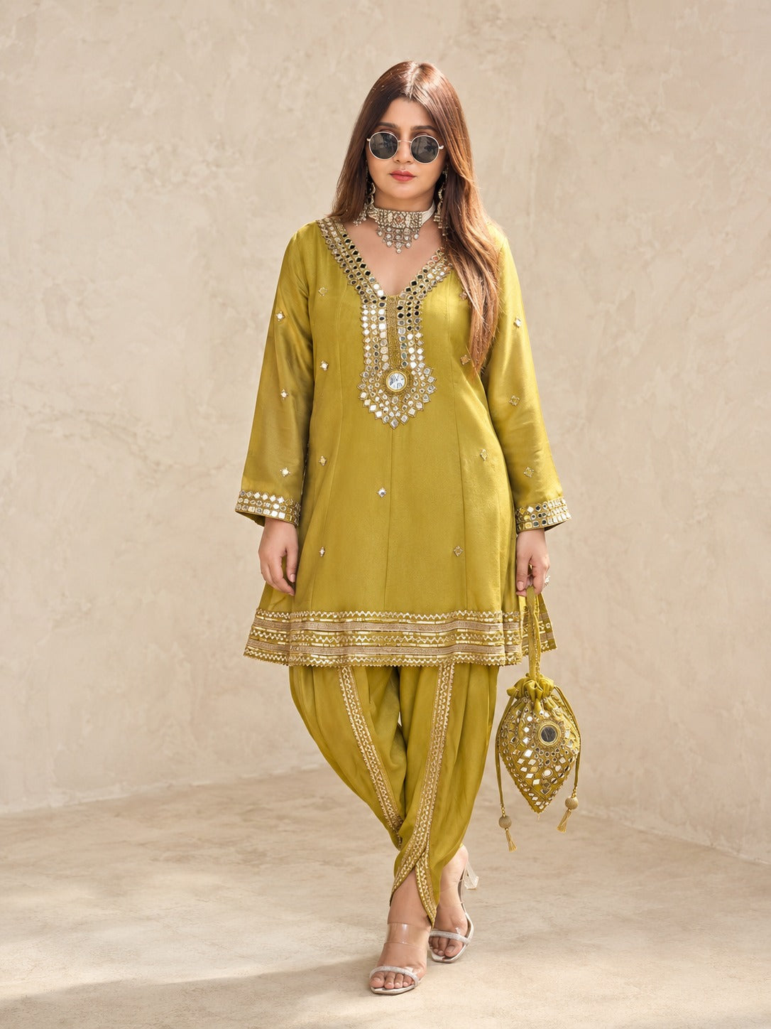 Aarika Lime Festive Dhoti Set