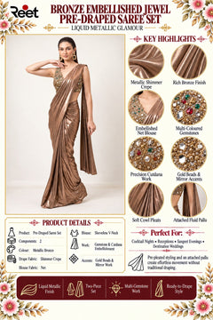 Bronze Embellished Jewel Pre-Draped Saree Set