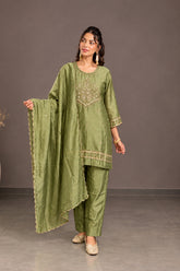 Sage Green Embellished A-Line Suit Set