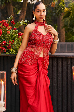 Laal Ishq Floral Embroidered Draped Set