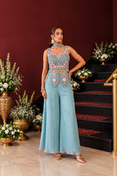 Zariya Ice Blue Embellished Palazzo Set