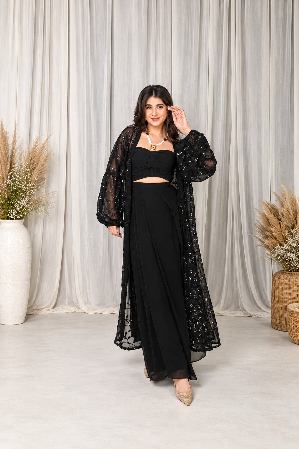 Midnight Muse Black Cape Jumpsuit