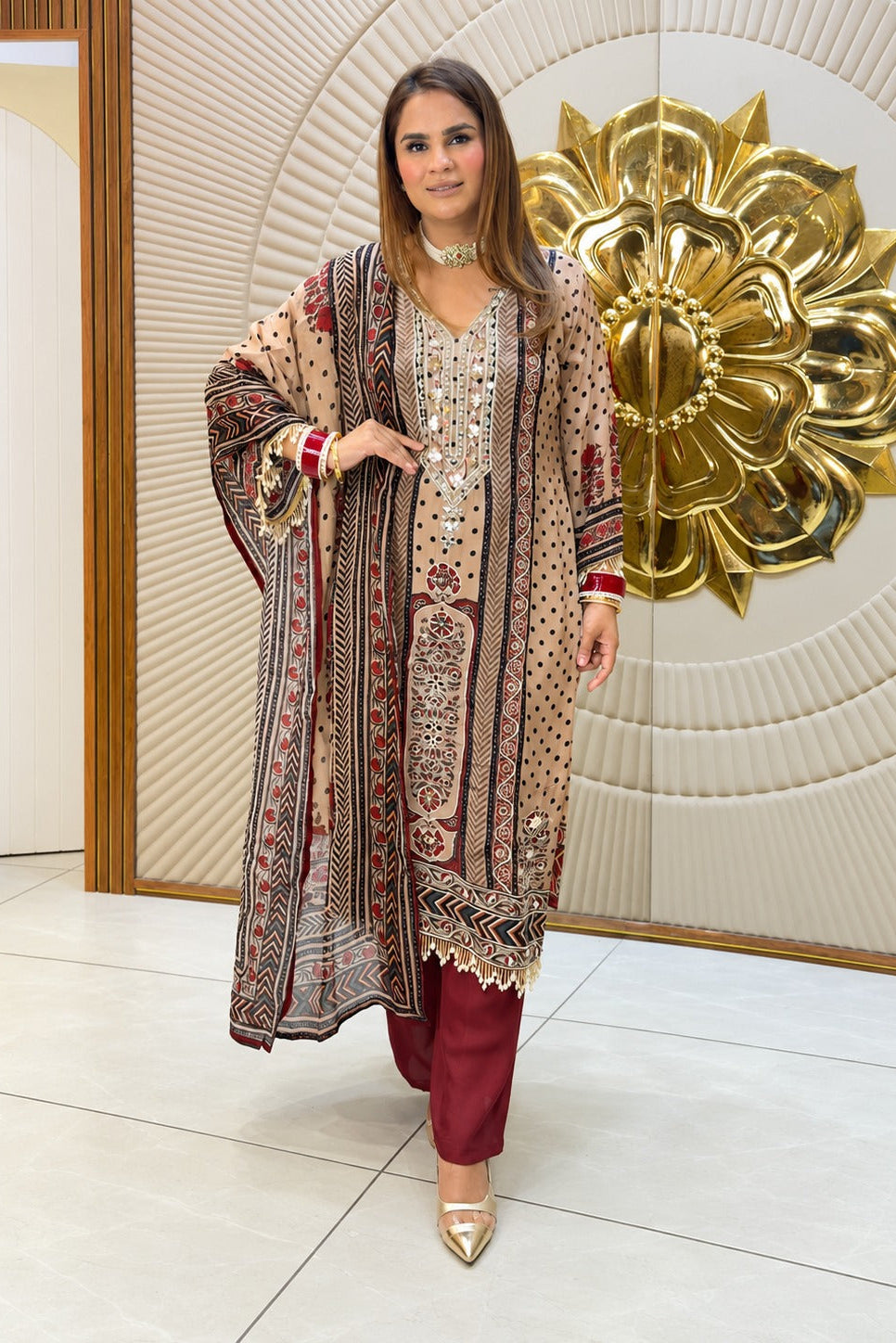 Mehfil Sandstone Printed Suit Set
