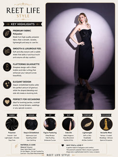 Midnight Noir Embellished Strapless Midi Dress for Women
