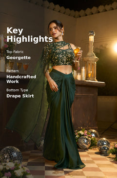 Gorgeous Looks Elegance Handcrafted Net Top with Drape Skirt Set