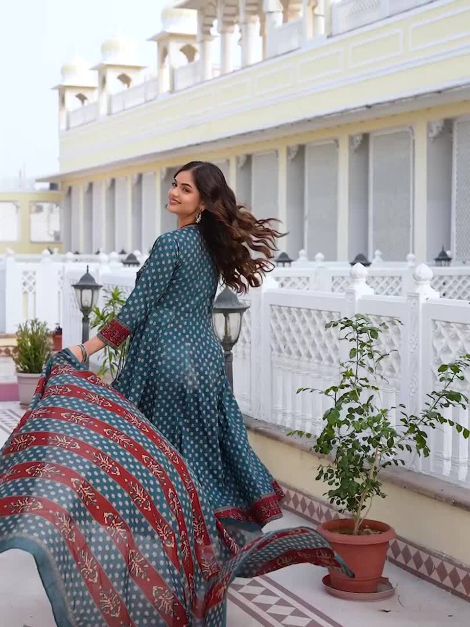 Neel Noor Ethnic Motifs Printed Angrakha Pure Cotton Anarkali Set with Dupatta