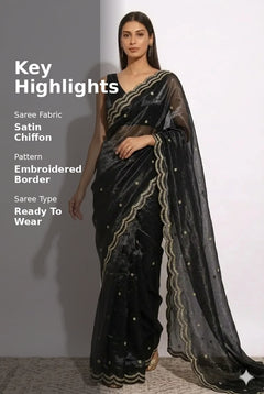 Noir Drape Ready-to-Wear Satin Chiffon Saree with Blouse