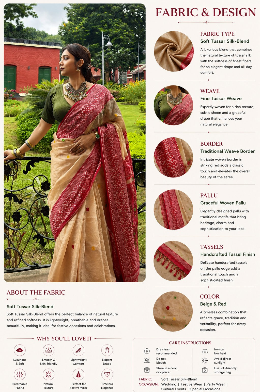 Jamdani Tussar Weave Saree