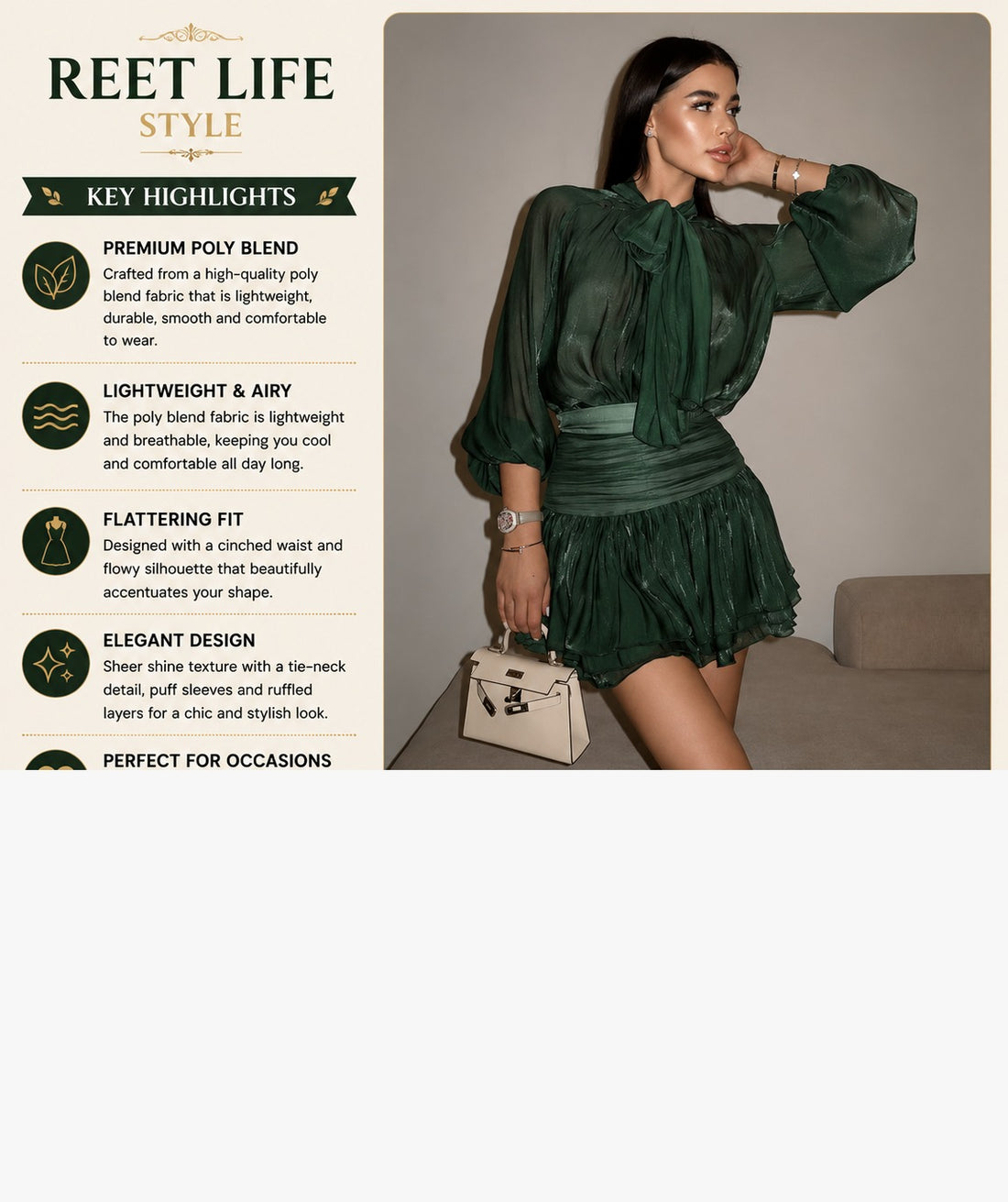 Champagne Glow Satin Tie-Neck Ruffle Mini Dress for Women