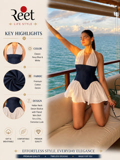 Ivory Noir Black & White Flared Mini Dress for Women