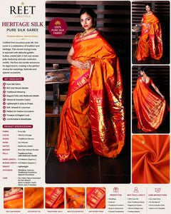 Paithani Weave with Peach and Gold Border with Double Pallu