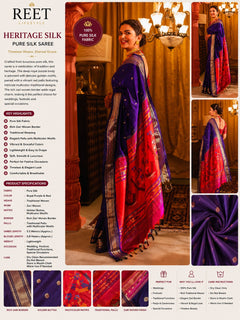 Paithani Weave with Peach and Gold Border with Double Pallu