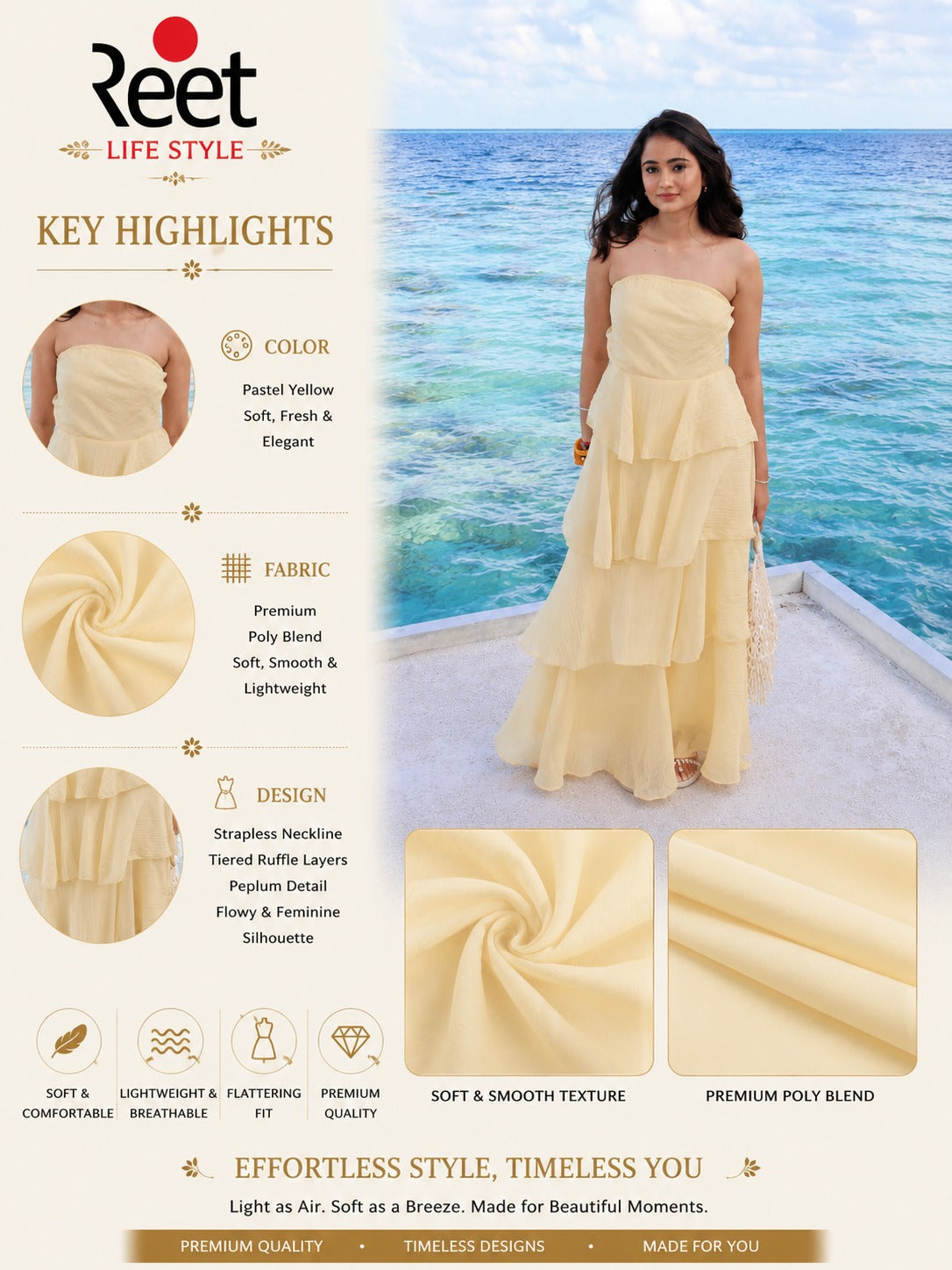 Golden Petal Layered Ruffle Maxi Dress for Women