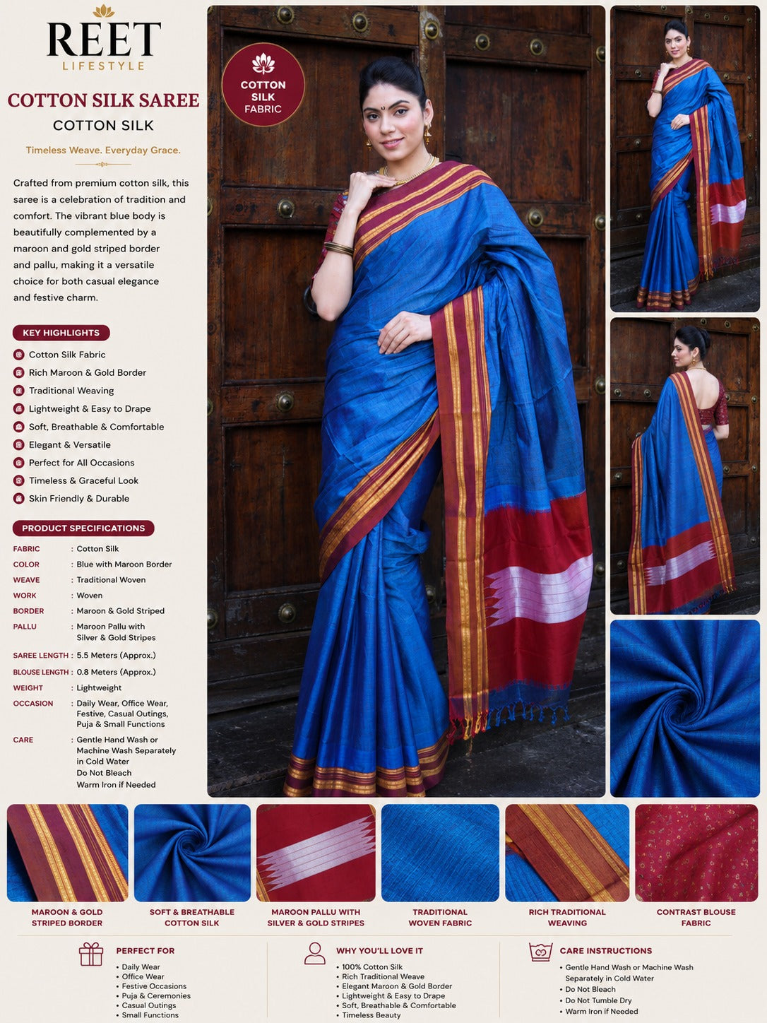 Neel Riwaayat Ilkal Pure Resham Saree