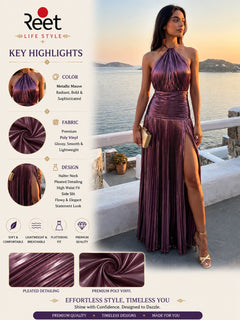 Emerald Glow Pleated Maxi Dress