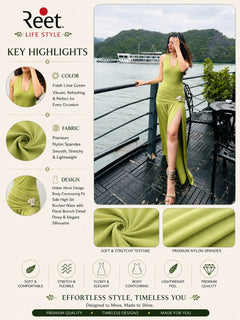 Lime Luxe Ruched Slit Maxi Dress for Women