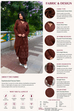 Mocha Blossom Viscose Georgette Straight Chikankari Kurta Set