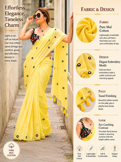 Lemon Glow Tassel Soft Mul Cotton Saree