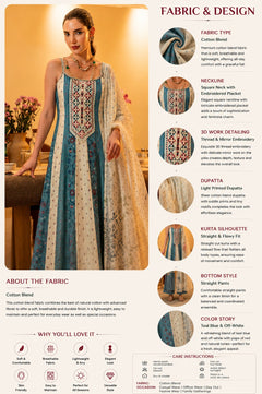 Blue Thread Embellished Cotton Blend Anarkali Set
