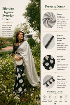Ivory Noir Polka Statement Satin Saree with Blouse