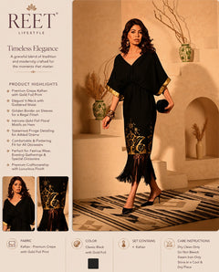 Noir Luxe Gold Foil Fringe Drape Dress