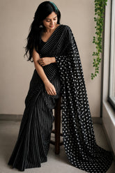 Crimson Dot & Stripe Cotton Saree