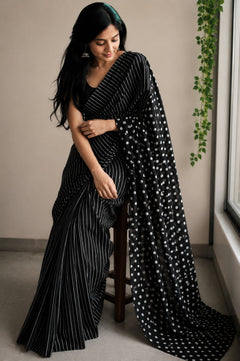 Crimson Dot & Stripe Cotton Saree