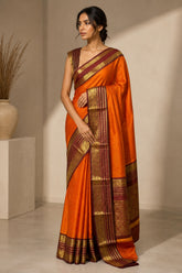 Orange Brown Banarasi Silk Saree