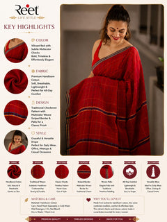Sindoori Rekha Red Checked Traditional Saree for Women
