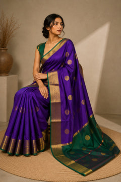 Violet Green Kanchipuram Soft Silk Saree