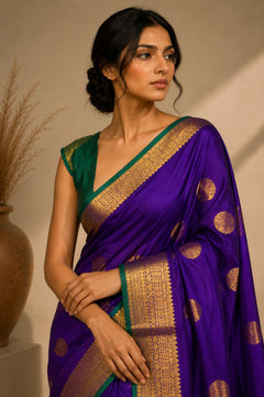 Violet Green Kanchipuram Soft Silk Saree