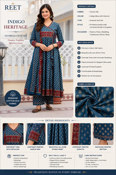 Neel Noor Ethnic Motifs Printed Angrakha Pure Cotton Anarkali Set with Dupatta