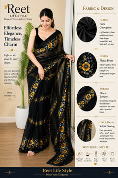 Pure Silk Georgette Floral Print Saree