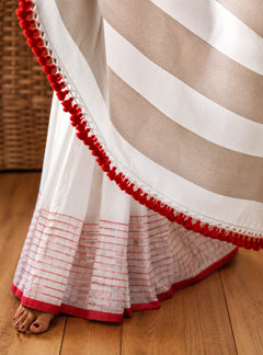 Red & White Checked Saree for Women