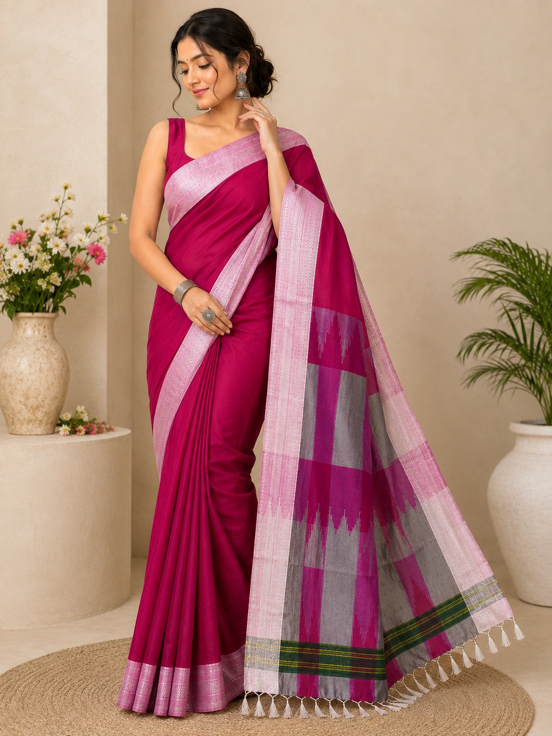 Rani Pink Handloom Ilkal Saree